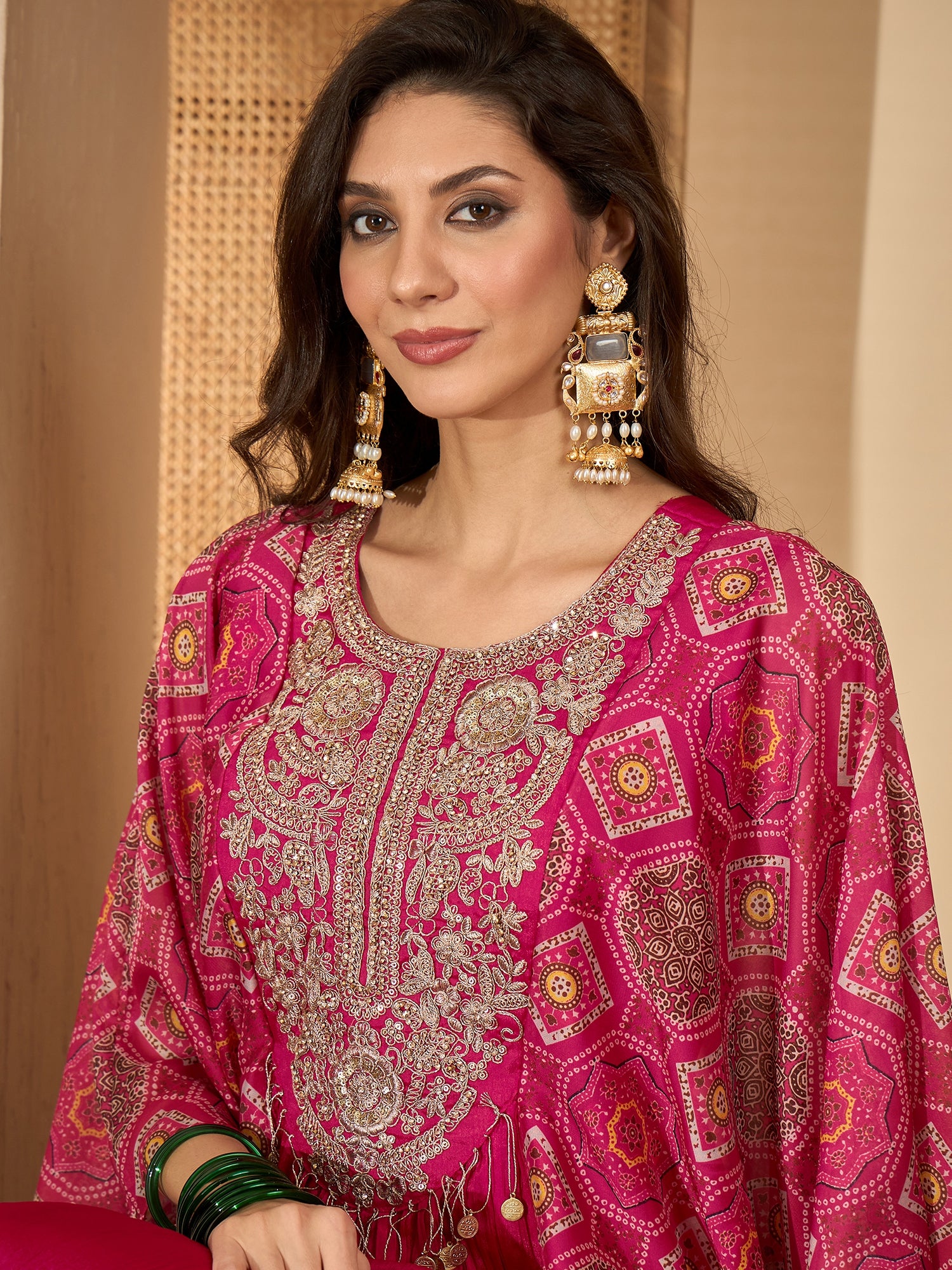 Women's Pink Solid & Embroidered Party Wear Chinon Gown