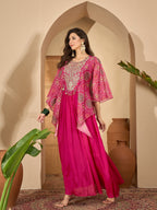 Women's Pink Solid & Embroidered Party Wear Chinon Gown