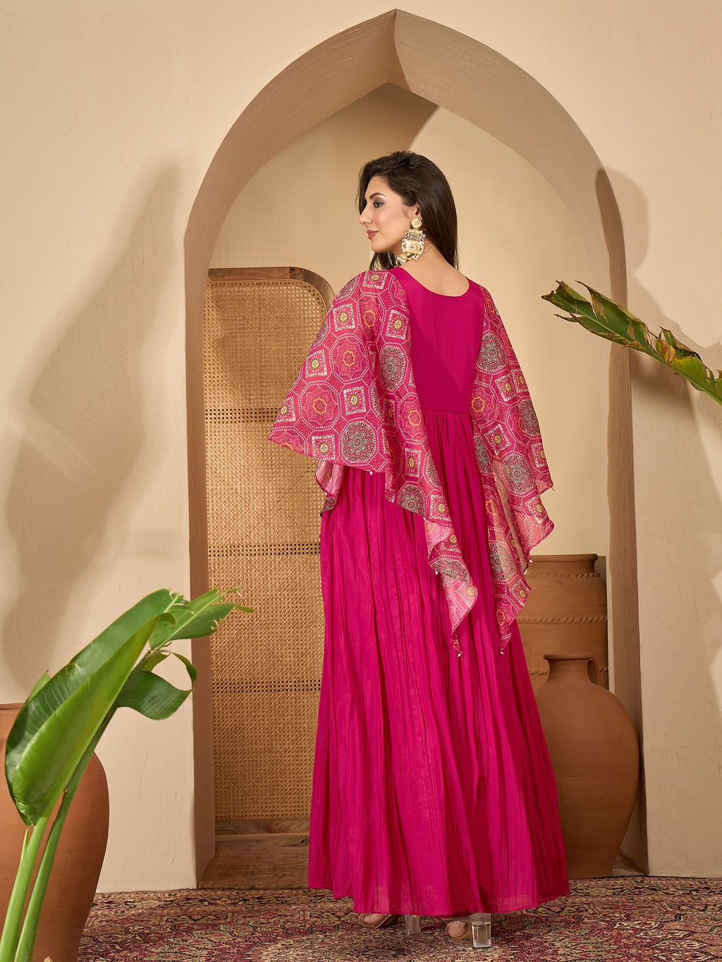 Women's Pink Solid & Embroidered Party Wear Chinon Gown