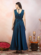 Women's Teal Solid Party Wear Satin Gown