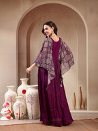 Women's Violet Solid & Embroidered Party Wear Chinon Gown