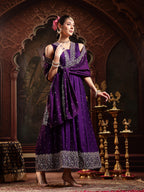 Women's Violet Embroidered Party Wear Georgette Gown With Dupatta