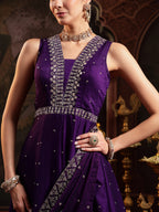 Women's Violet Embroidered Party Wear Georgette Gown With Dupatta