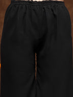 Women's Black Georgette Embroidered Teired Kurta Pant Dupatta Set