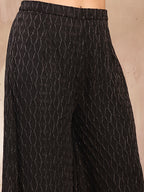 Women's Black Solid & Embroidered Wool Blend Straight Kurti Palazzo Dupatta Set