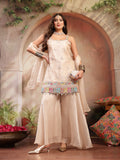 Women's Ivory Solid & Embroidered Organza Straight Kurti Palazzo Dupatta Set