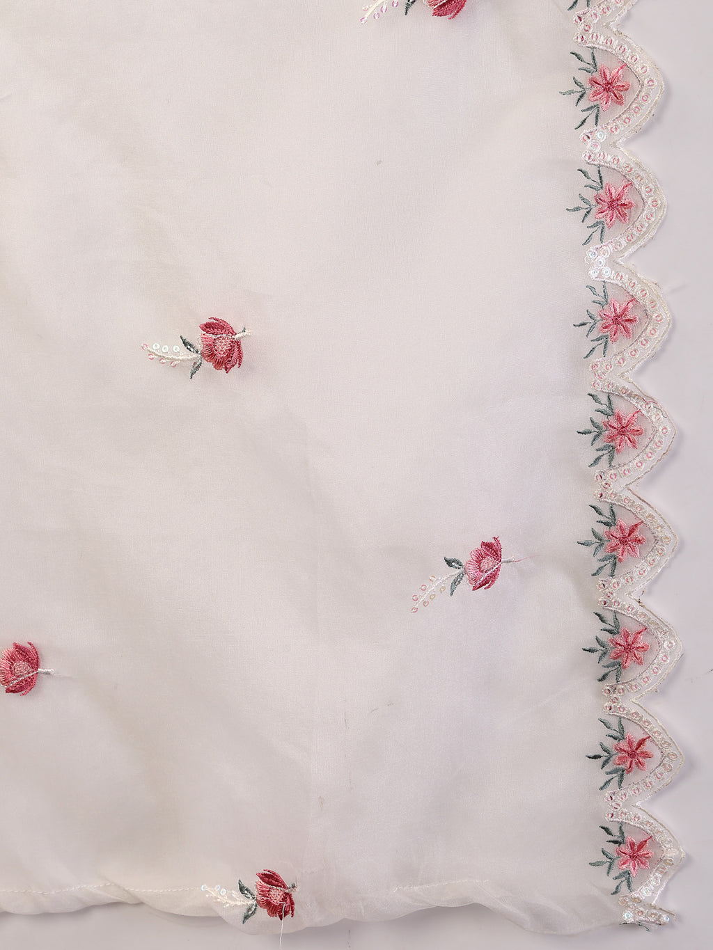 Women's Off White Embroidered Silk Blend Straight Kurta Pant Dupatta Set