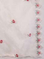 Women's Off White Embroidered Silk Blend Straight Kurta Pant Dupatta Set
