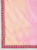 Women's Pink Solid & Embroidered Chinon A-Line Kurta Palazzo Dupatta Set