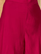 Women's Red Embroidered Georgette A-Line Short Kurti Palazzo Dupatta Set