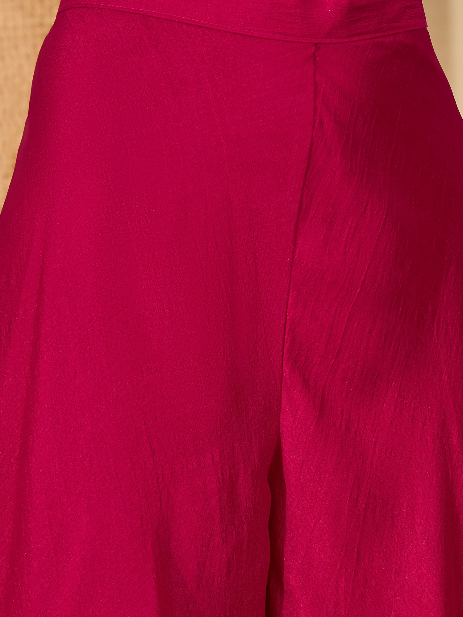 Women's Red Embroidered Georgette A-Line Short Kurti Palazzo Dupatta Set