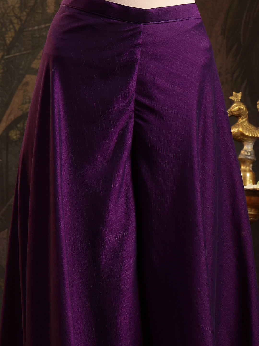 Women's Violet Embroidered Georgette A-Line Kurti Palazzo Dupatta Set