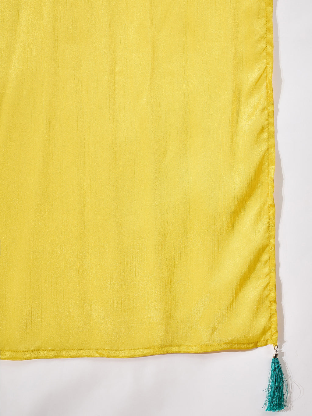Women's Yellow Floral Printed & Embroidered Chinon A-Line Short Kurti Palazzo Dupatta Set