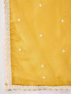 Women's Mustard Solid & Embroidered Net Straight Kurti Sharara Dupatta Set