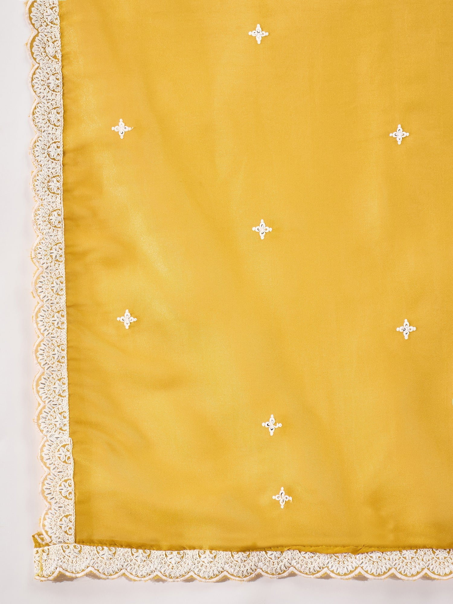 Women's Mustard Solid & Embroidered Net Straight Kurti Sharara Dupatta Set