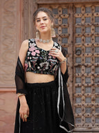 Women's Solid & Embroidered Georgette Lehenga Dupatta with Blouse