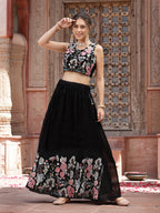 Women's Solid & Embroidered Georgette Lehenga Dupatta with Blouse