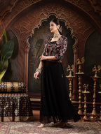 Women's Black Solid & Embroidered Georgette Lehenga Choli With Short Jacket