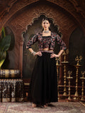 Women's Black Solid & Embroidered Georgette Lehenga Choli With Short Jacket
