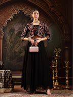 Women's Black Solid & Embroidered Georgette Lehenga Choli With Short Jacket
