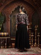 Women's Black Solid & Embroidered Georgette Lehenga Choli With Short Jacket