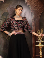 Women's Black Solid & Embroidered Georgette Lehenga Choli With Short Jacket