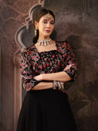 Women's Black Solid & Embroidered Georgette Lehenga Choli With Short Jacket