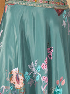 Women's Green Printed & Embroidered Satin Lehenga Choli With Shrug