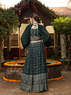 Women's Green Ethnic Motif Printed Georgette Lehenga & Blouse