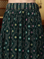 Women's Green Ethnic Motif Printed Georgette Lehenga & Blouse