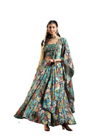 Women's Green Floral Printed & Embroidered Silk Blend Lehenga Choli With Dupatta