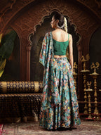 Women's Green Floral Printed & Embroidered Silk Blend Lehenga Choli With Dupatta