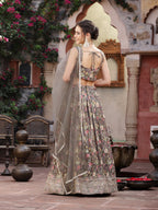 Women's Floral Printed & Embroidered Silk Blend Lehenga Dupatta with Blouse