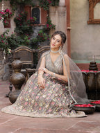 Women's Floral Printed & Embroidered Silk Blend Lehenga Dupatta with Blouse
