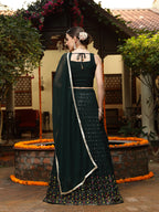 Women's Green Embroidered Georgette Lehenga & Blouse with Dupatta