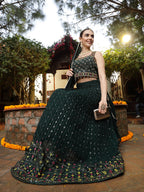 Women's Green Embroidered Georgette Lehenga & Blouse with Dupatta