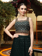 Women's Green Embroidered Georgette Lehenga & Blouse with Dupatta