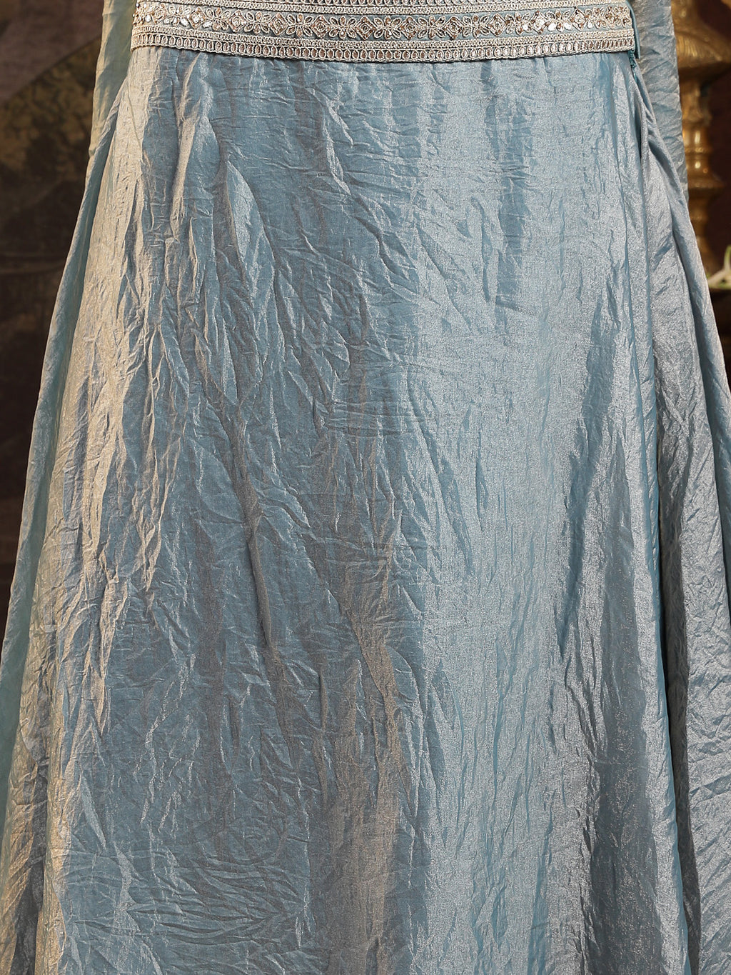 Women's Grey Solid & Embroidered Silk Blend Lehenga Choli With Dupatta