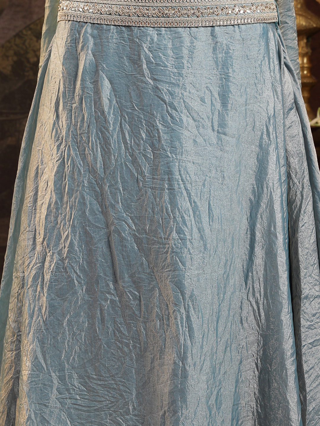 Women's Grey Solid & Embroidered Silk Blend Lehenga Choli With Dupatta