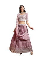 Women's Lavender Embroidered Chinon Lehenga Choli With Dupatta