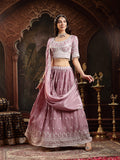 Women's Lavender Embroidered Chinon Lehenga Choli With Dupatta