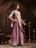 Women's Lavender Embroidered Chinon Lehenga Choli With Dupatta