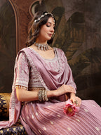 Women's Lavender Embroidered Chinon Lehenga Choli With Dupatta