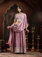 Women's Lavender Embroidered Chinon Lehenga Choli With Dupatta