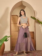 Women's Lavender Solid & Embroidered Georgette Lehenga Choli With Dupatta