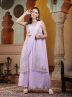 Women's Printed & Embroidered Georgette Draped Lehenga Saree with Blouse