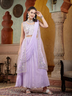 Women's Printed & Embroidered Georgette Draped Lehenga Saree with Blouse