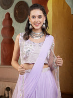 Women's Printed & Embroidered Georgette Draped Lehenga Saree with Blouse