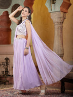 Women's Printed & Embroidered Georgette Draped Lehenga Saree with Blouse