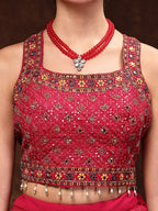 Women's Magenta Embroidered Georgette Lehenga & Blouse with Dupatta